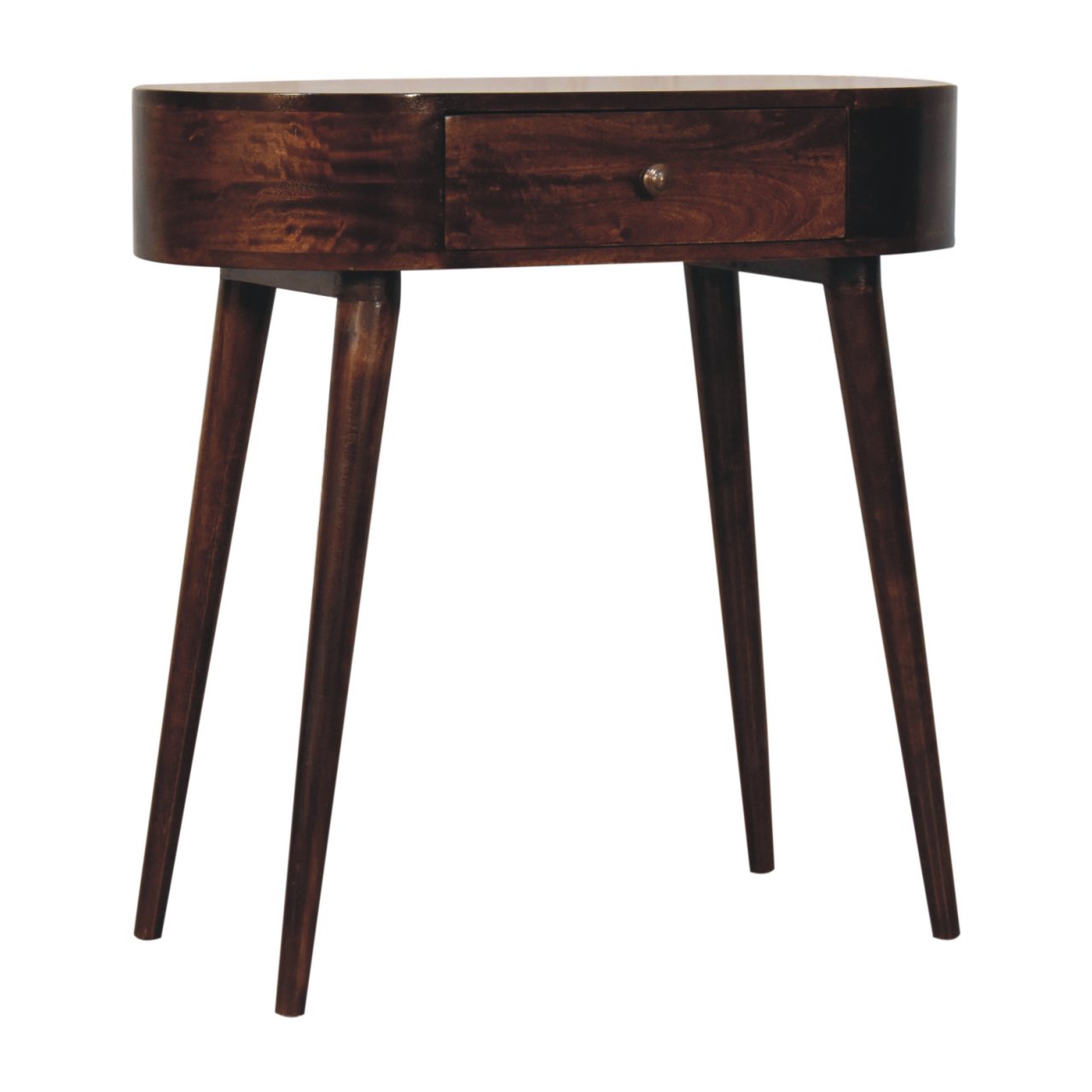 Napa walnut console table drawer detail with pull knob