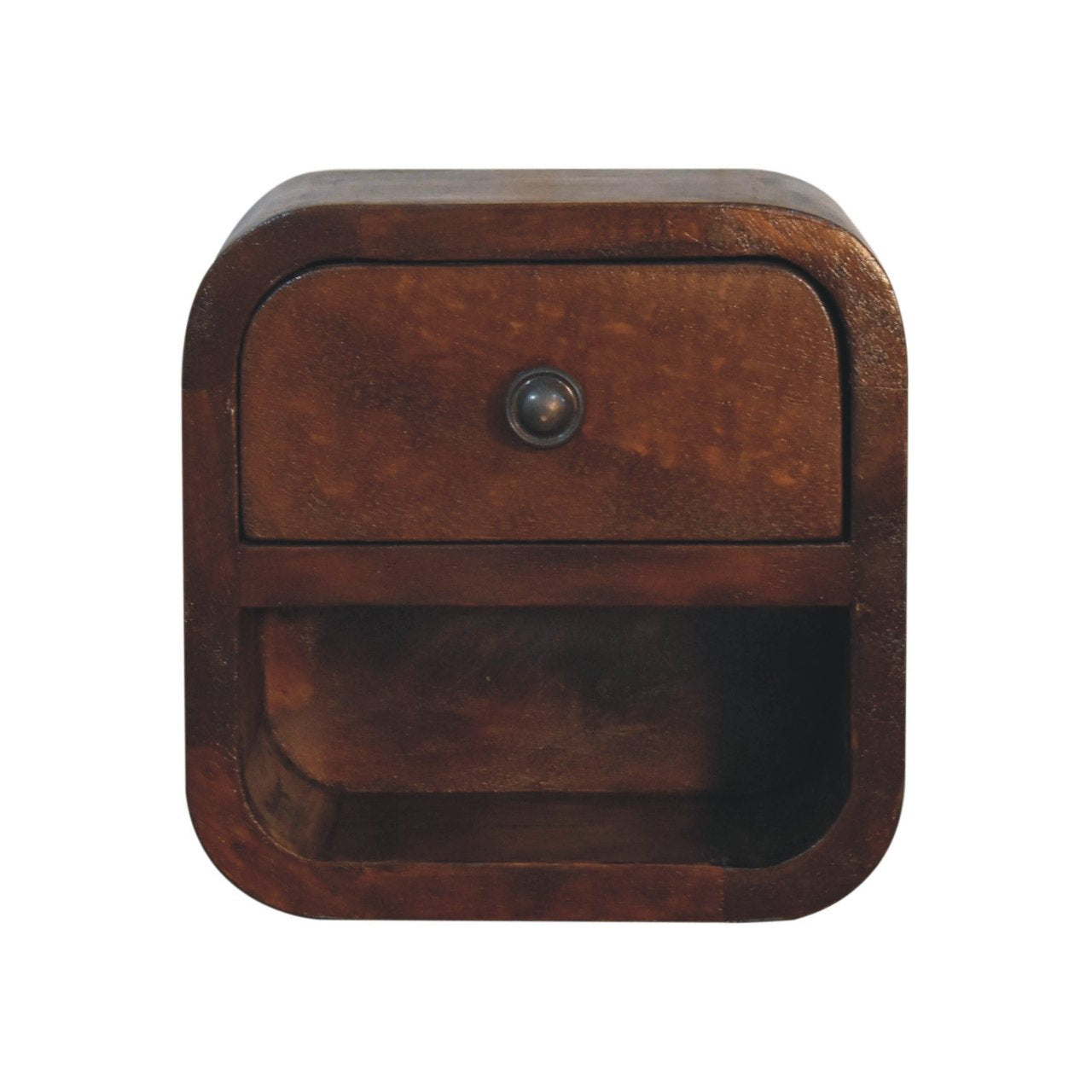 Ultra-compact chestnut floating bedside side view on wall