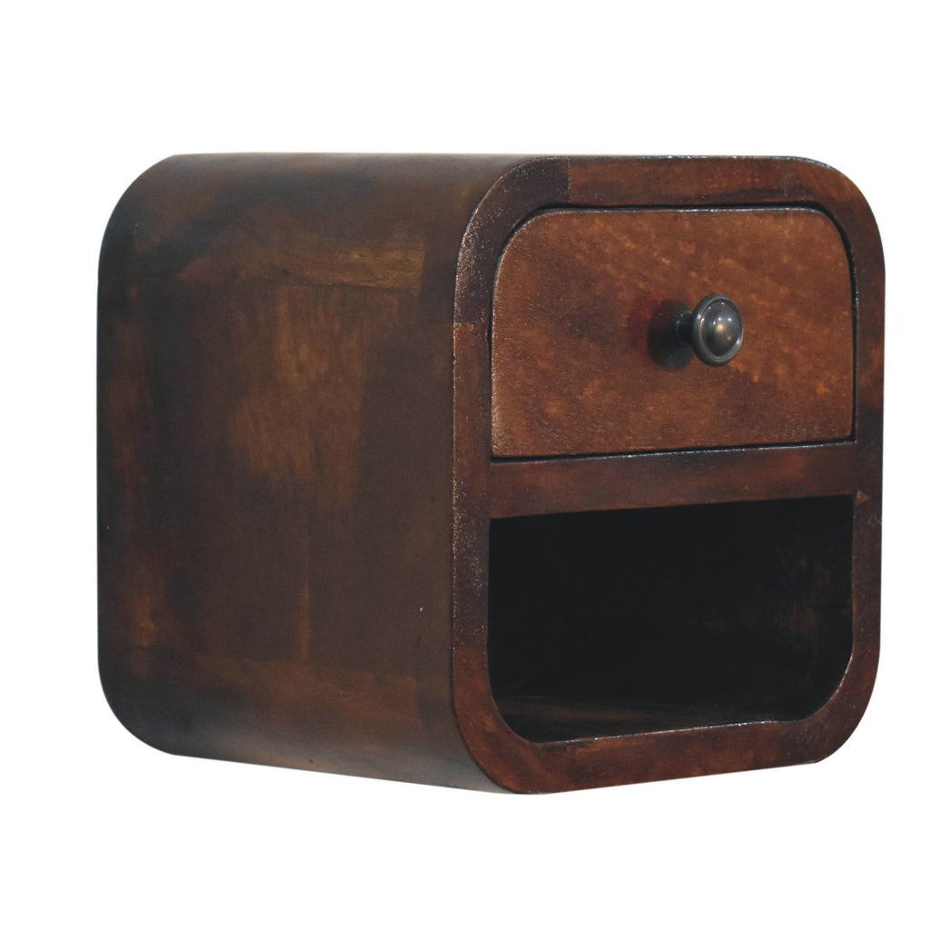 Ultra-compact chestnut bedside drawer detail