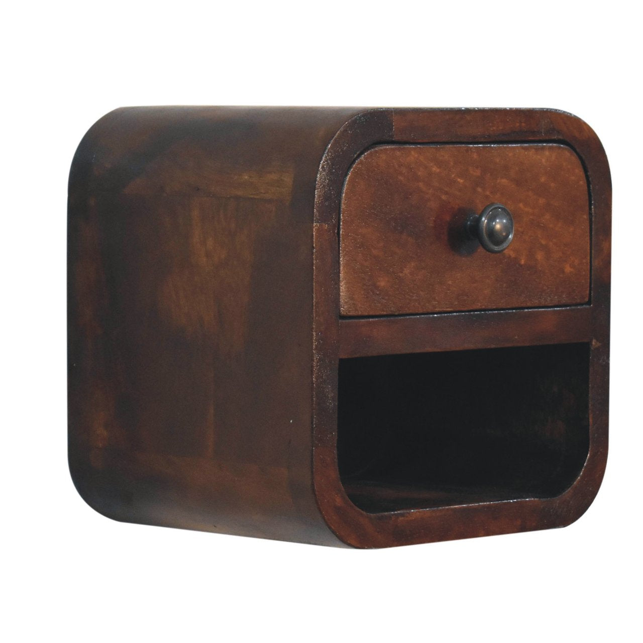 Ultra-compact chestnut bedside drawer detail