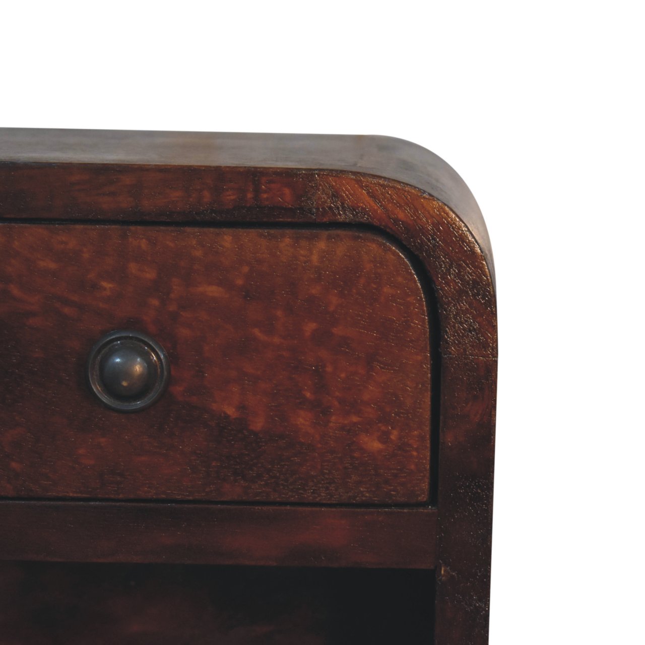 Ultra-compact chestnut floating bedside angled view
