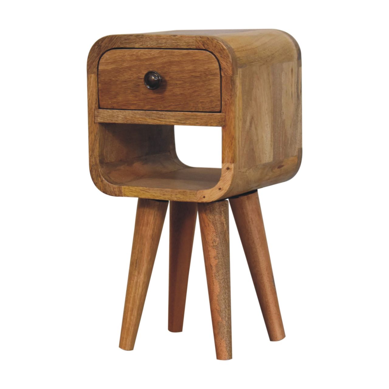 Ultra-compact oak upper-drawer bedside in minimalist bedroom