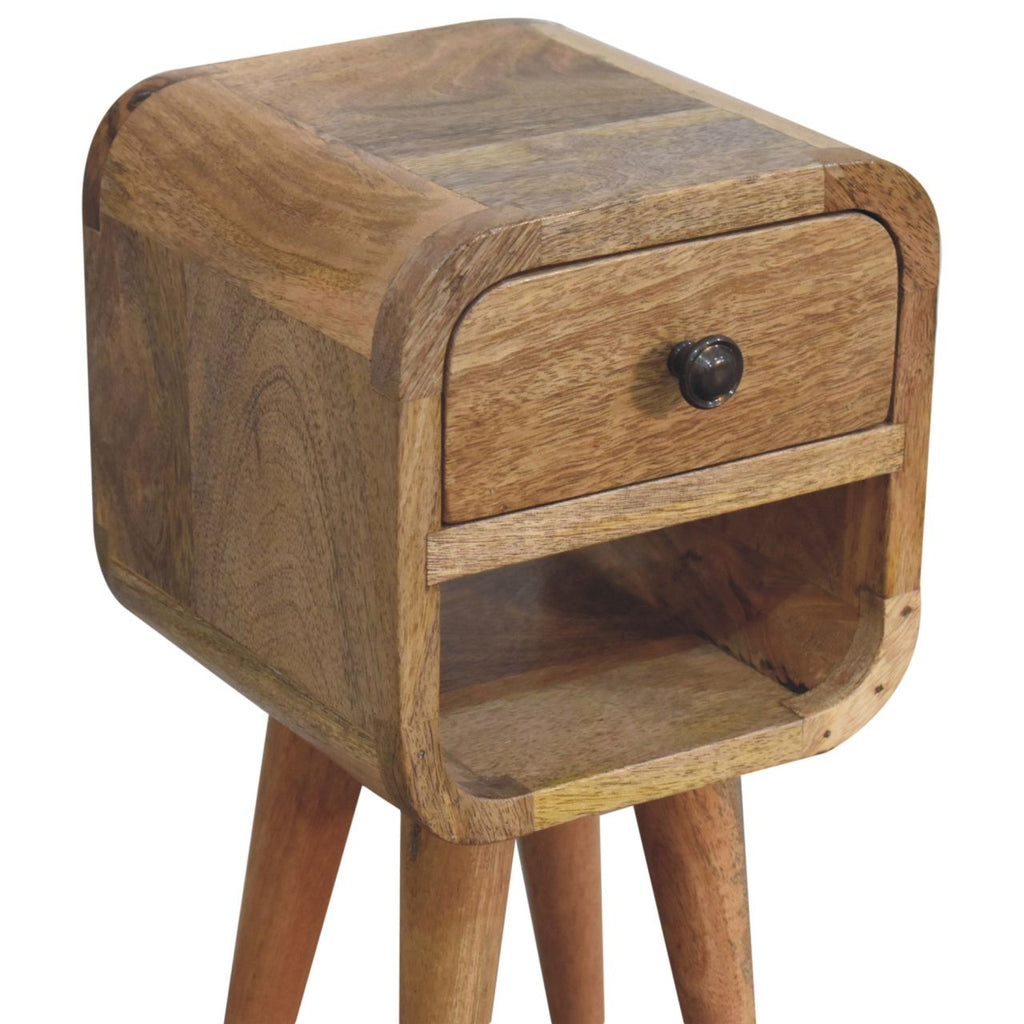 Ultra-compact oak upper-drawer bedside angled view