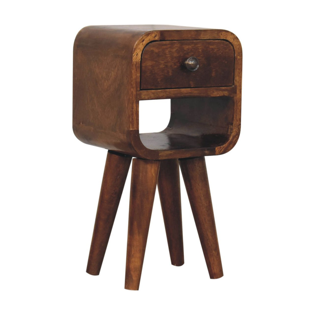 Ultra-compact chestnut bedside in minimalist bedroom