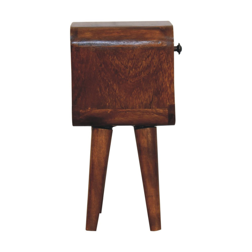 Ultra-compact chestnut bedside lifestyle small bedroom setting