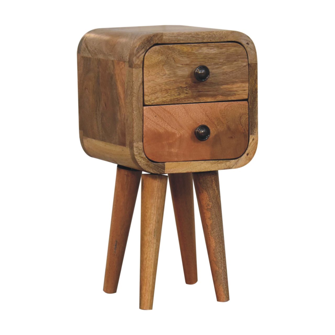Ultra-compact 2-drawer oak bedside in minimalist bedroom