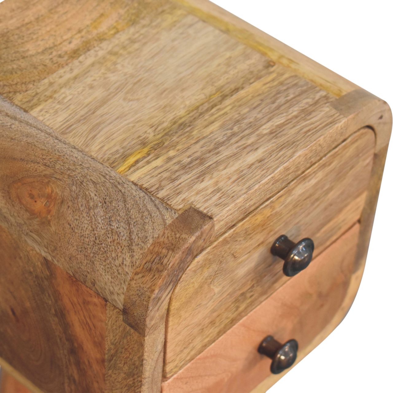 Ultra-compact 2-drawer oak bedside angled view