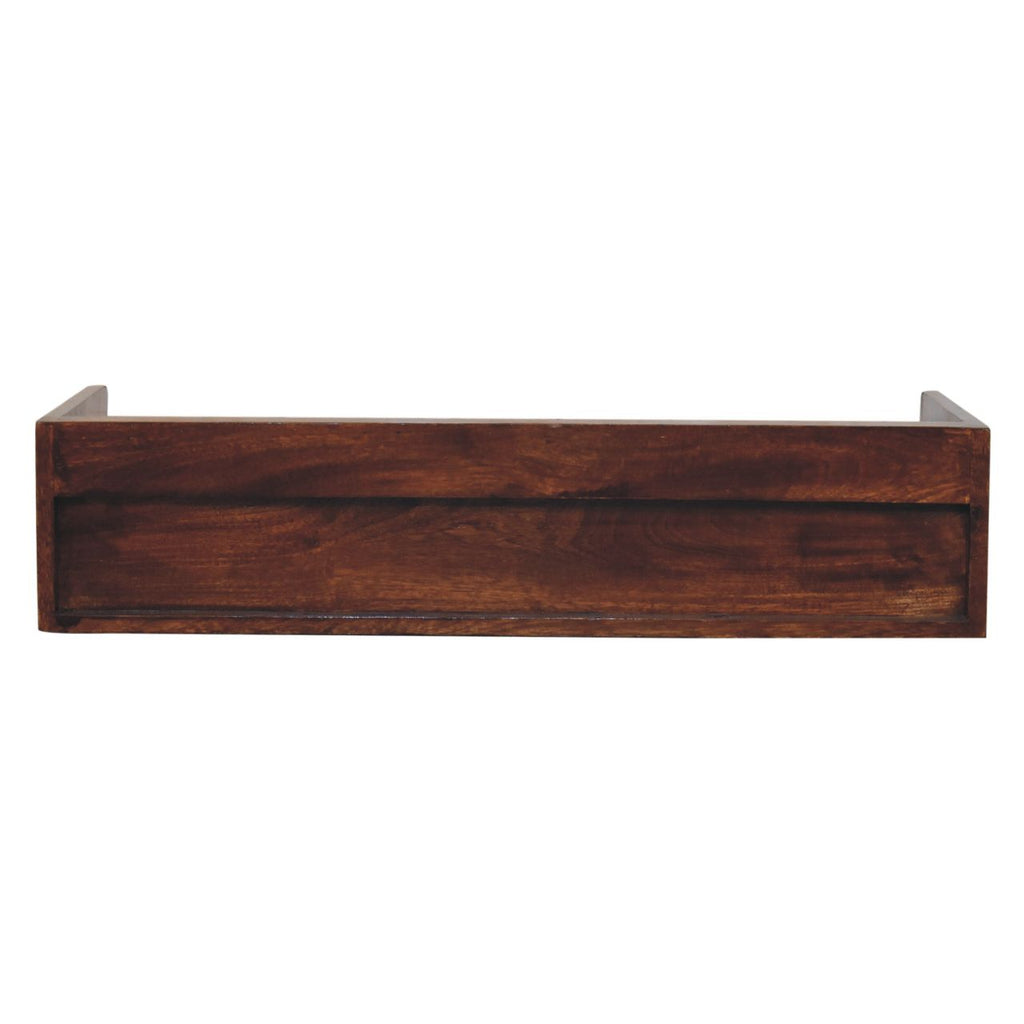 Lumina floating chestnut console full room context view