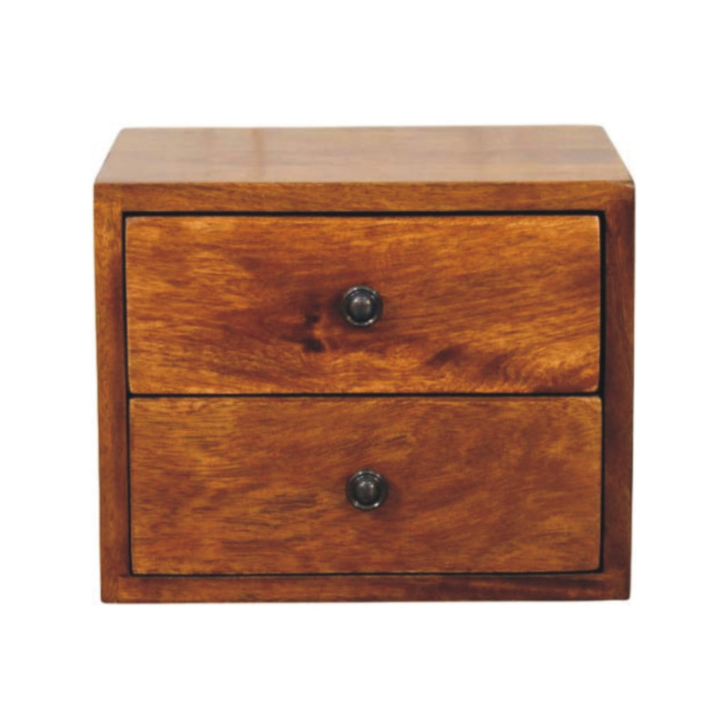 Astrid Mini Floating 2-Drawer Solid Wood Bedside Table - Chestnut Finish