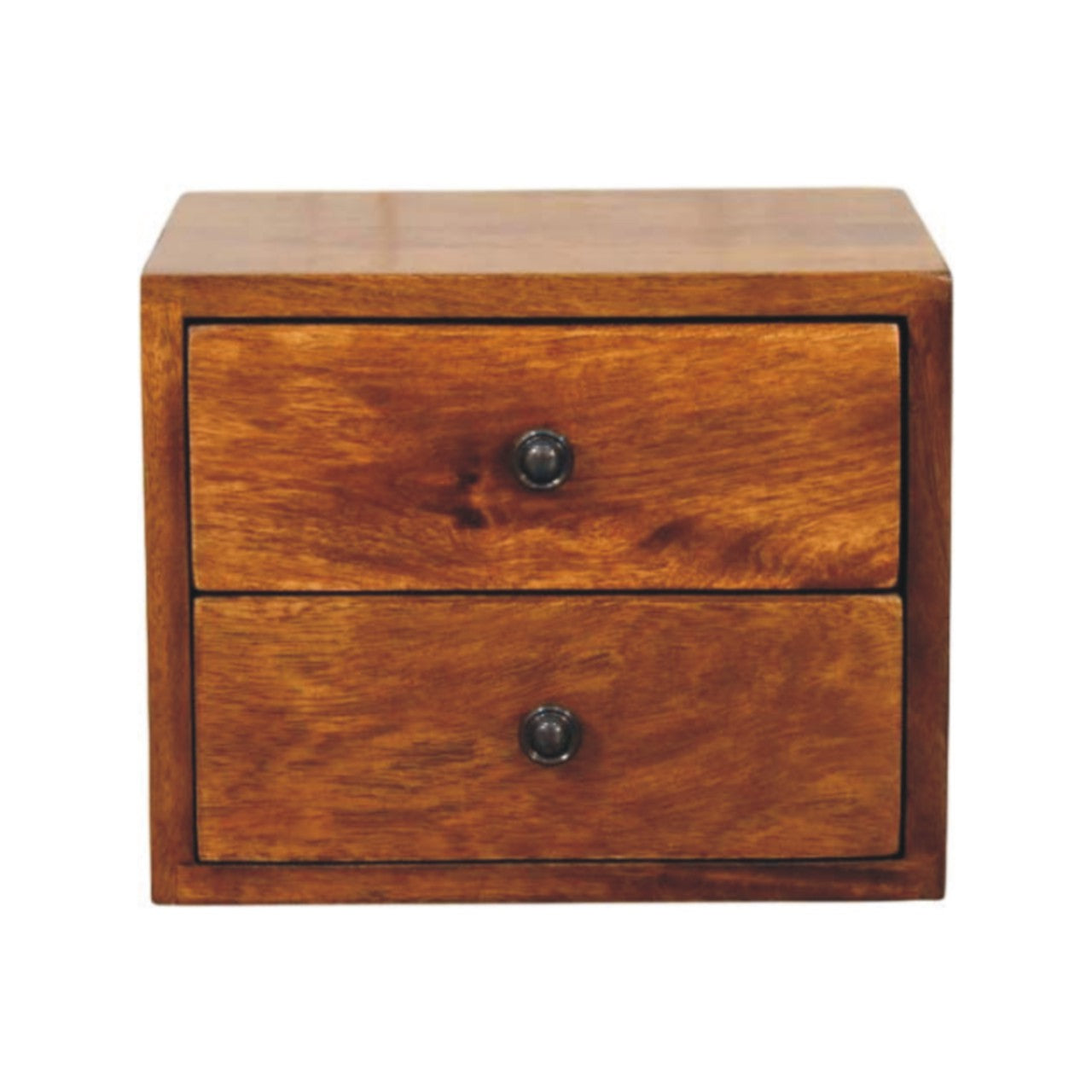 Astrid Mini Floating 2-Drawer Solid Wood Bedside Table - Chestnut Finish
