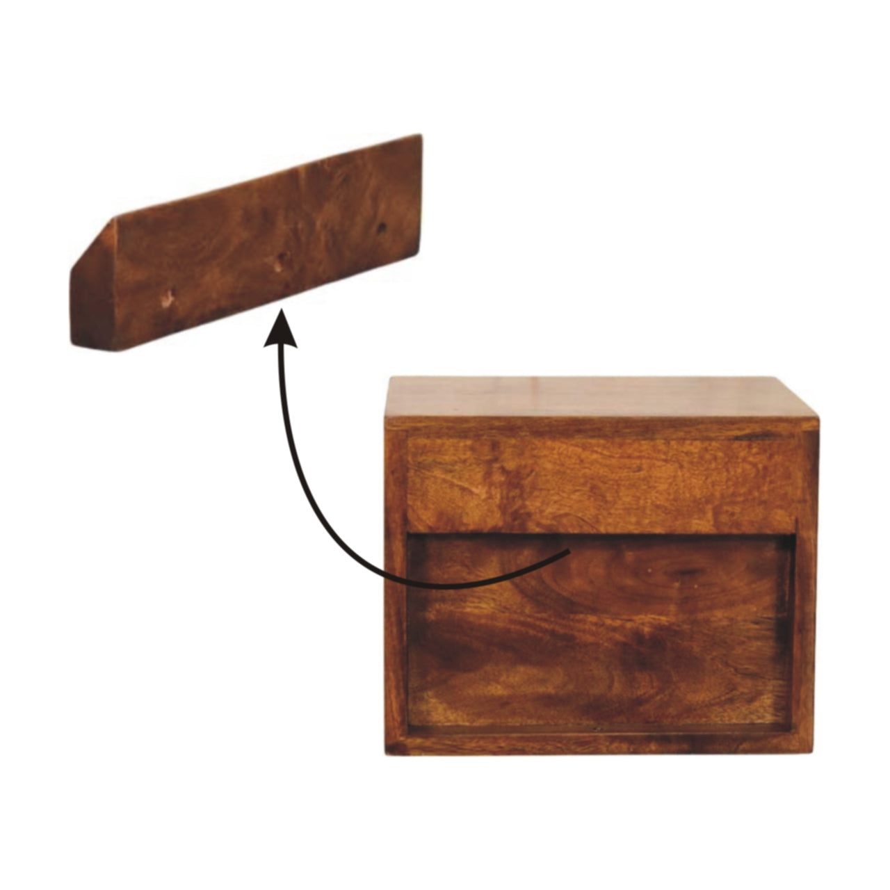 Astrid Mini Floating 2-Drawer Solid Wood Bedside Table - Chestnut Finish