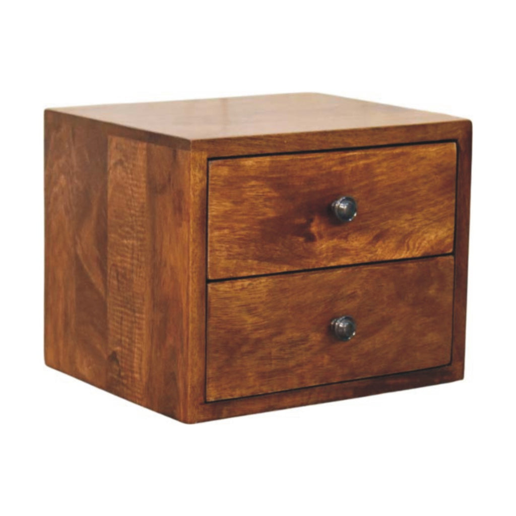 Astrid Mini Floating 2-Drawer Solid Wood Bedside Table - Chestnut Finish