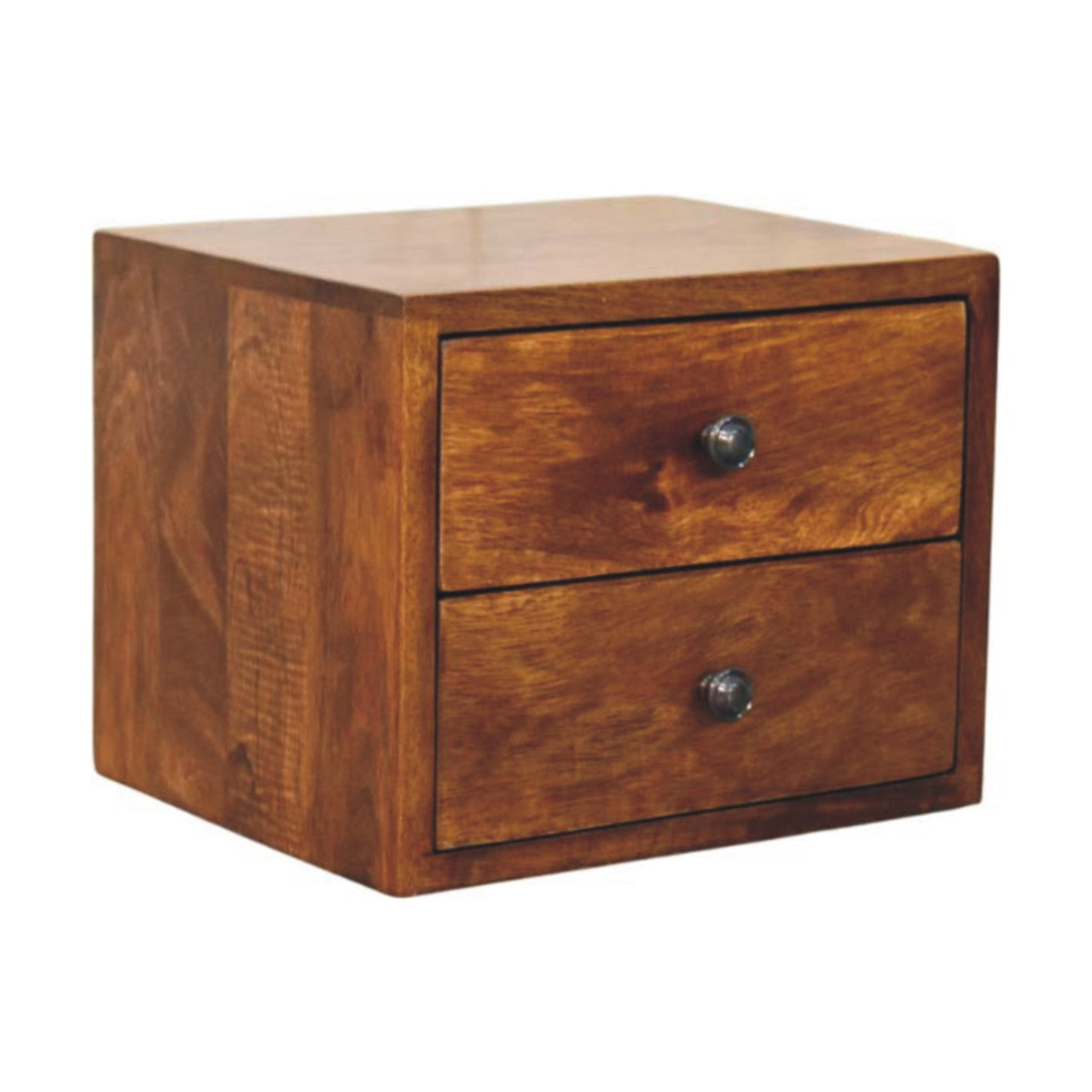 Astrid Mini Floating 2-Drawer Solid Wood Bedside Table - Chestnut Finish