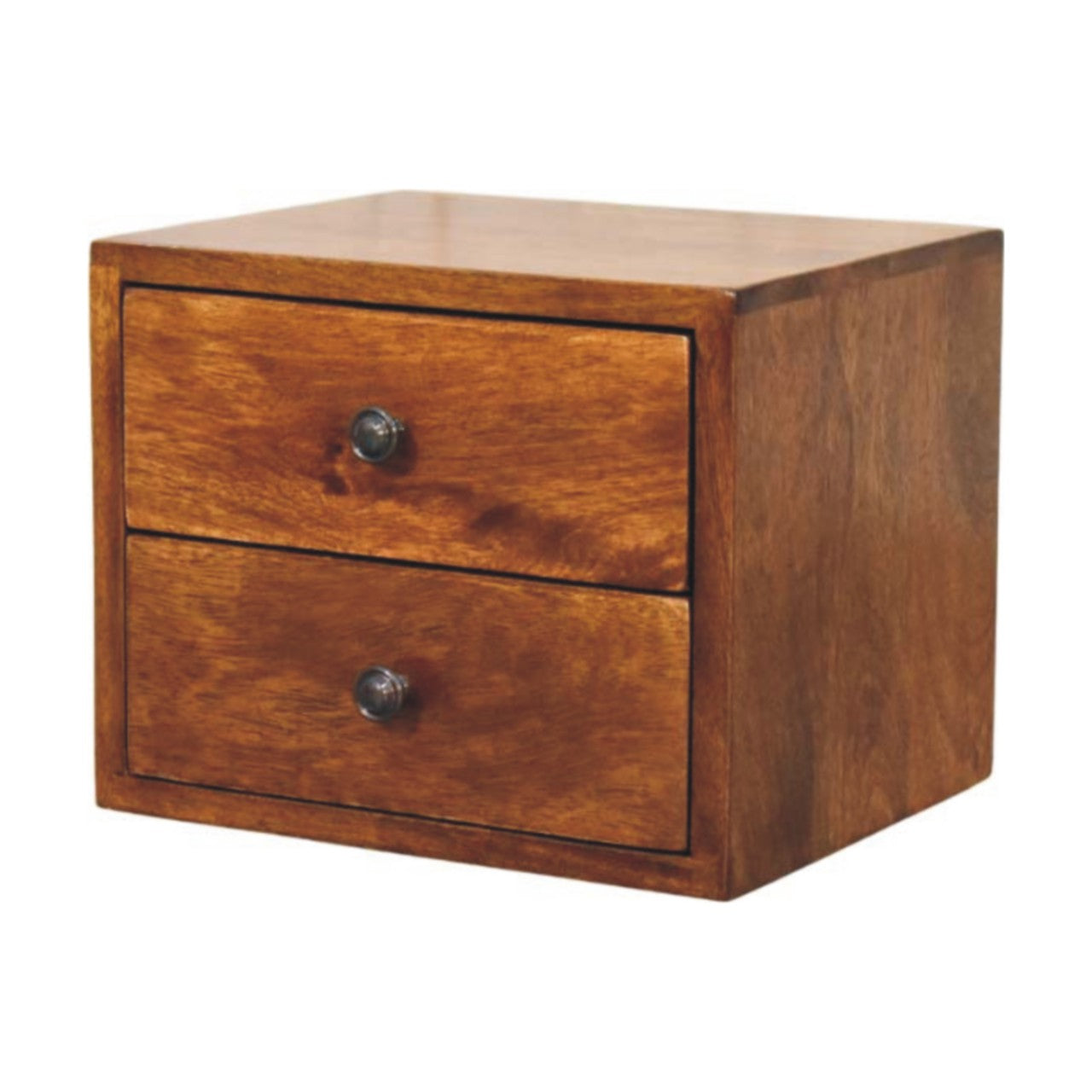 Astrid Mini Floating 2-Drawer Solid Wood Bedside Table - Chestnut Finish