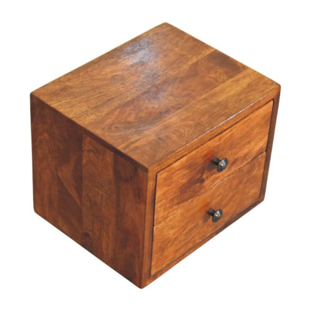 Astrid Mini Floating 2-Drawer Solid Wood Bedside Table - Chestnut Finish