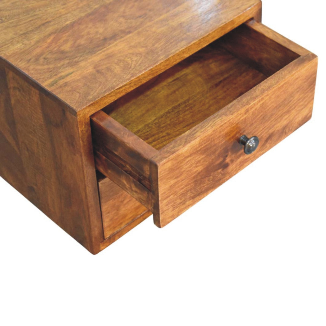 Astrid Mini Floating 2-Drawer Solid Wood Bedside Table - Chestnut Finish
