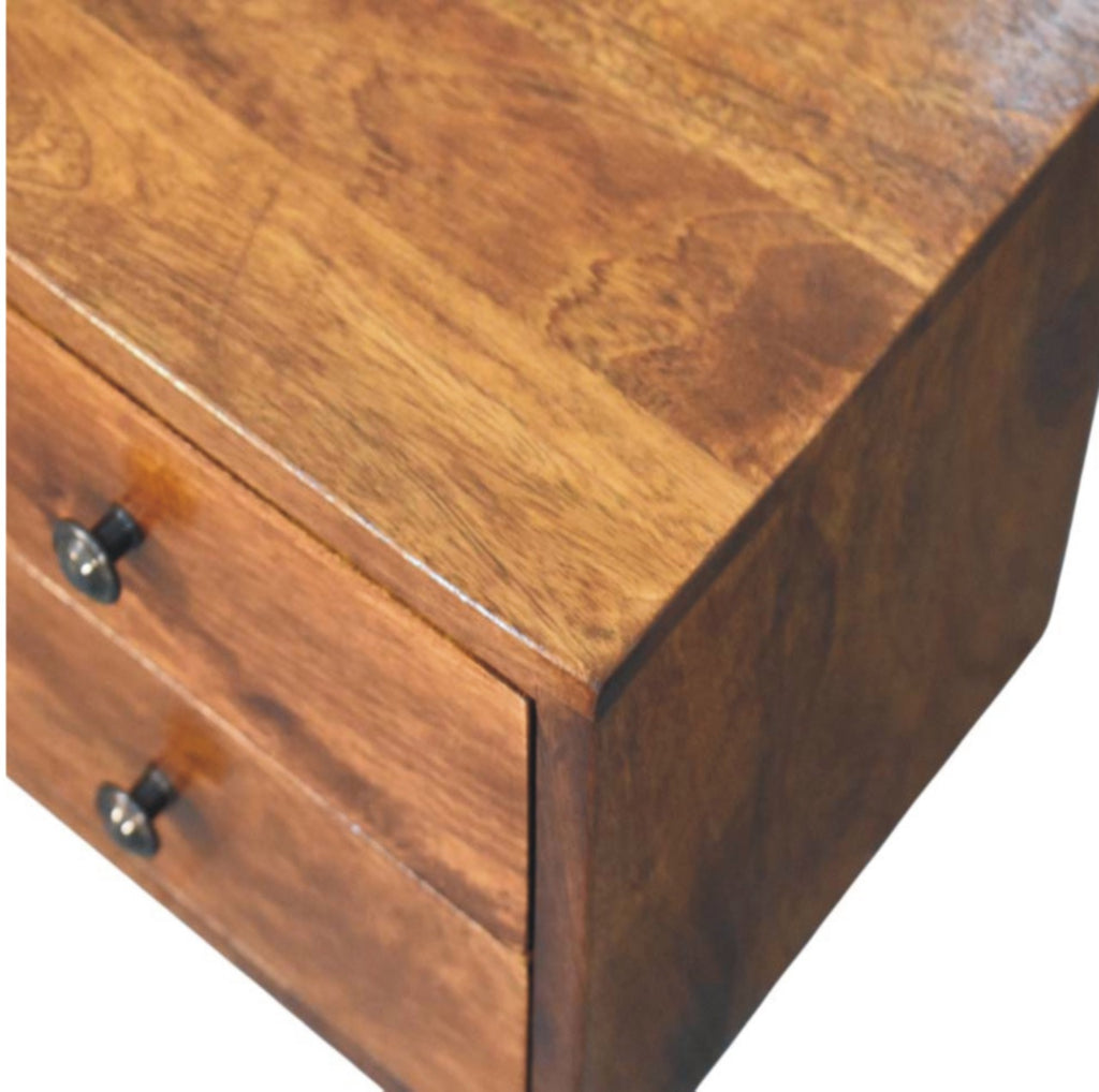 Astrid Mini Floating 2-Drawer Solid Wood Bedside Table - Chestnut Finish