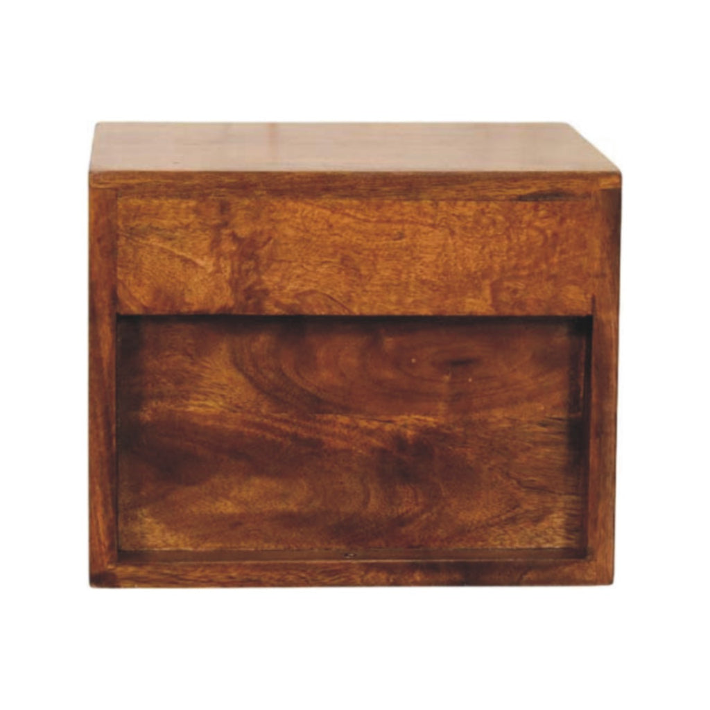 Astrid Mini Floating 2-Drawer Solid Wood Bedside Table - Chestnut Finish