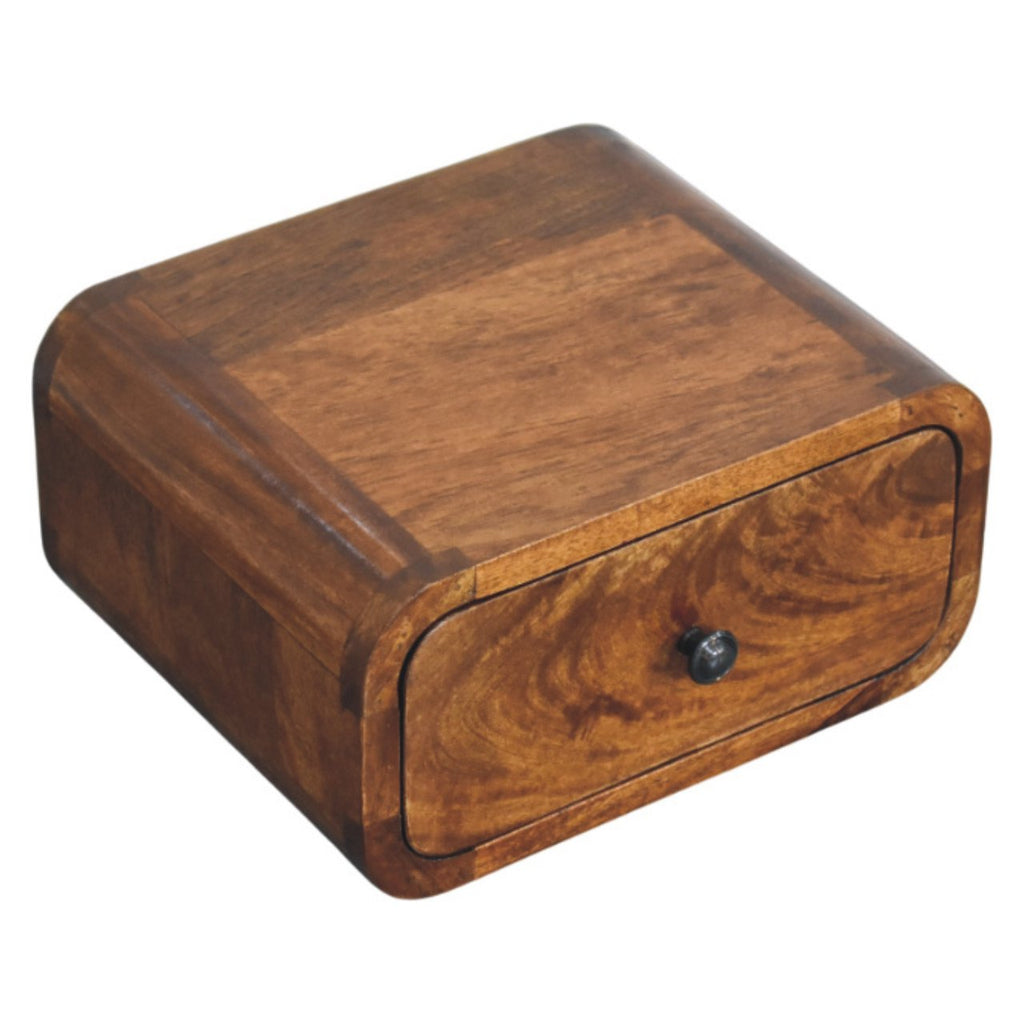 Elora floating chestnut bedside angled view
