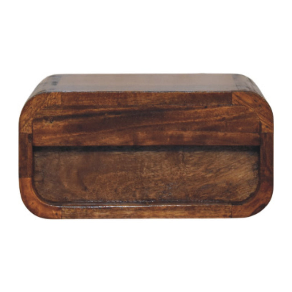 Elora floating chestnut bedside full bedroom wall view