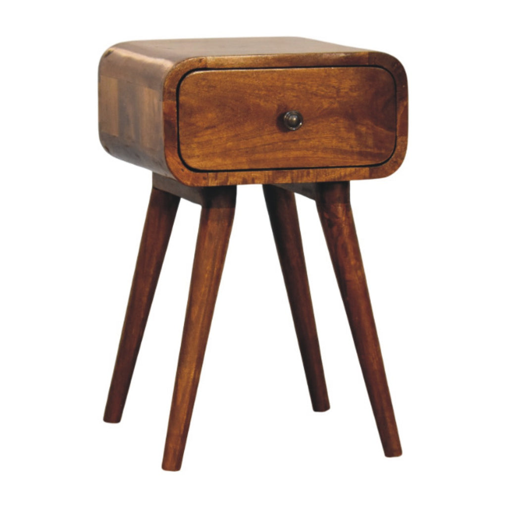 Elora mini chestnut bedside in compact bedroom setting