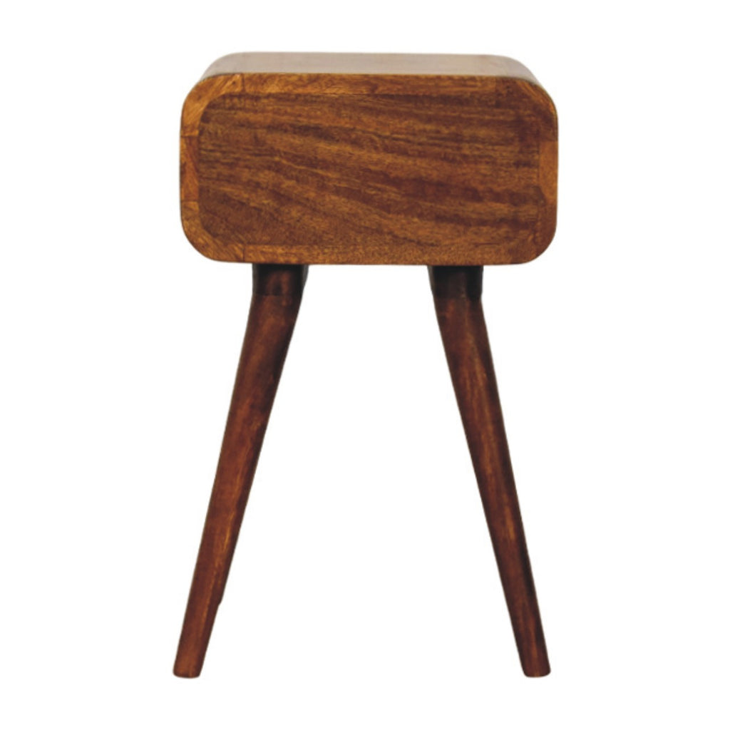 Elora mini chestnut bedside full bedroom context view