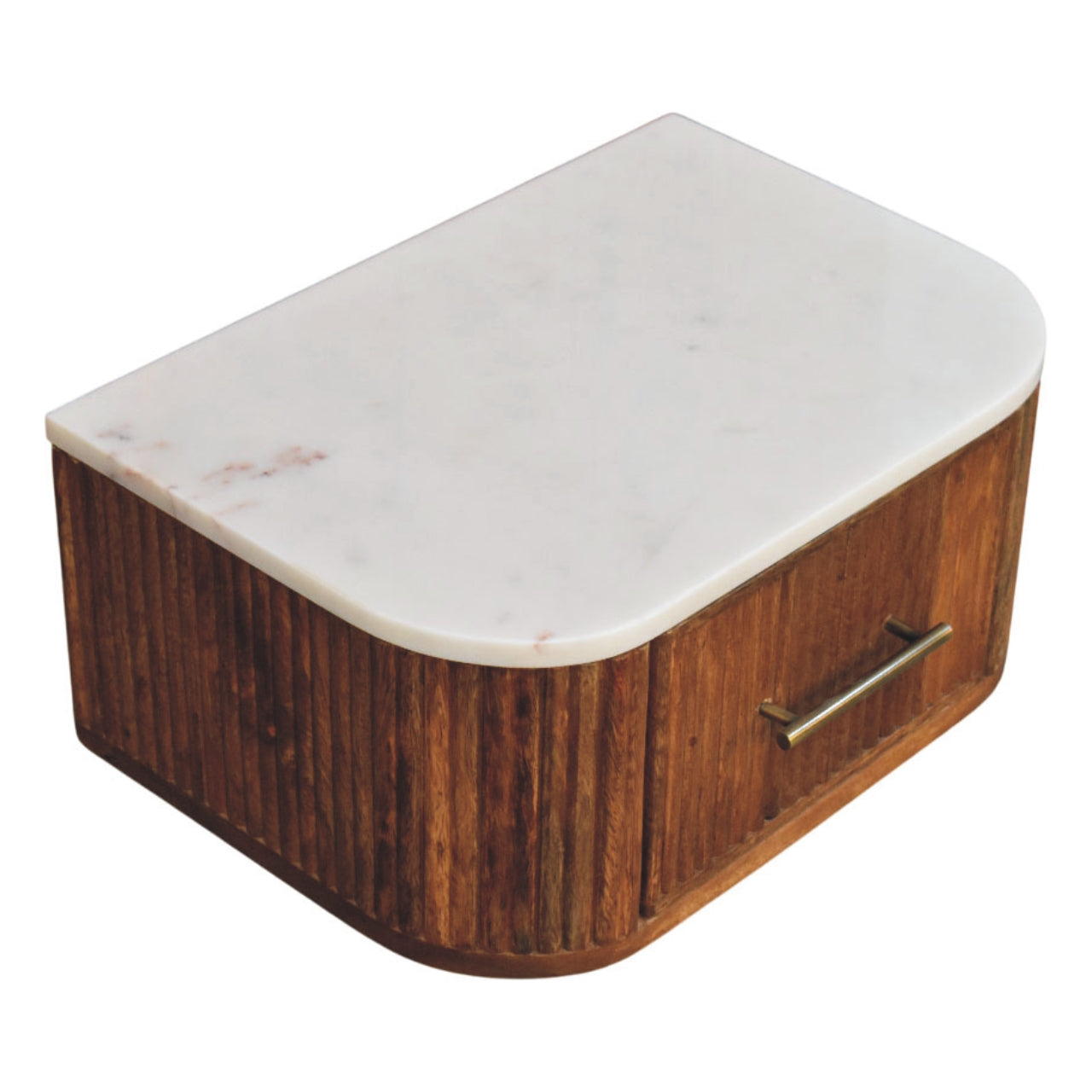 Beaumont mango wood bedside marble top top-down view