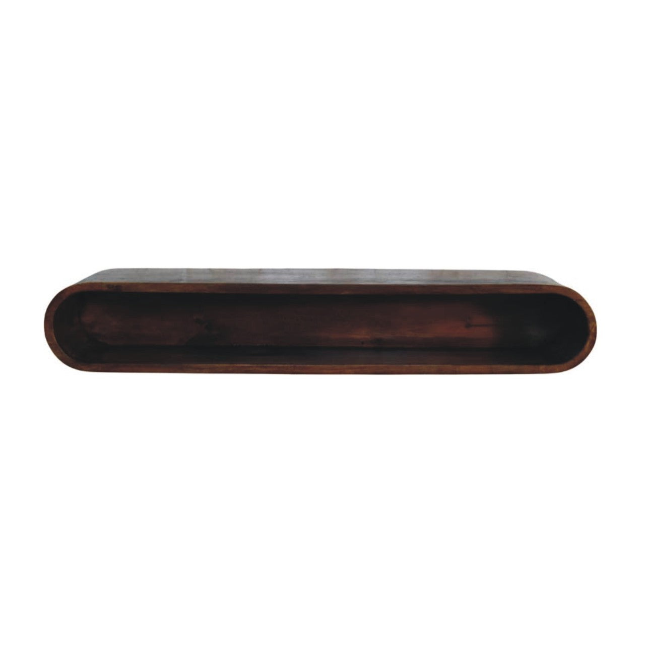 Arc wall-mounted media console solid mango wood in chestnut finish – front view