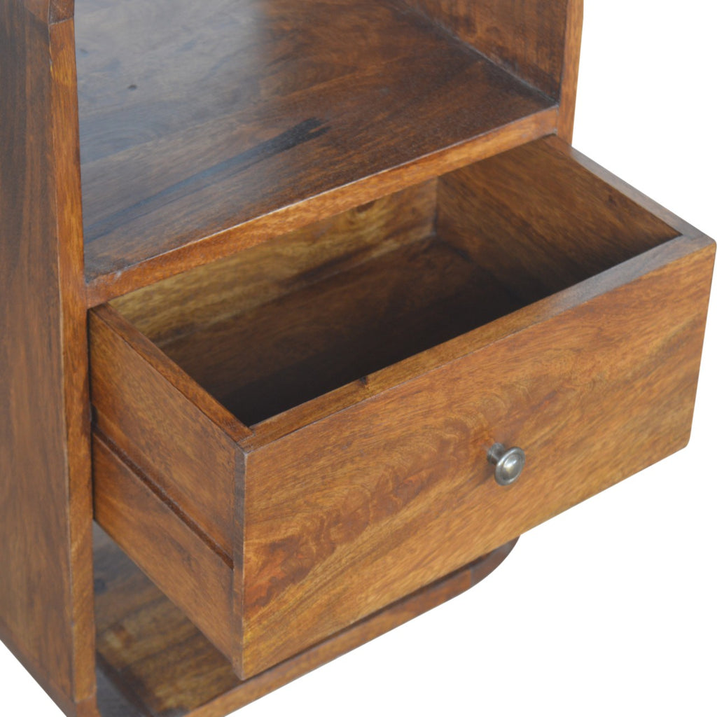 Chestnut curve 2-drawer bedside angled view