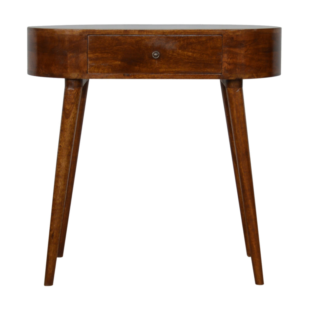 Arden chestnut dressing table side view showing curved silhouette
