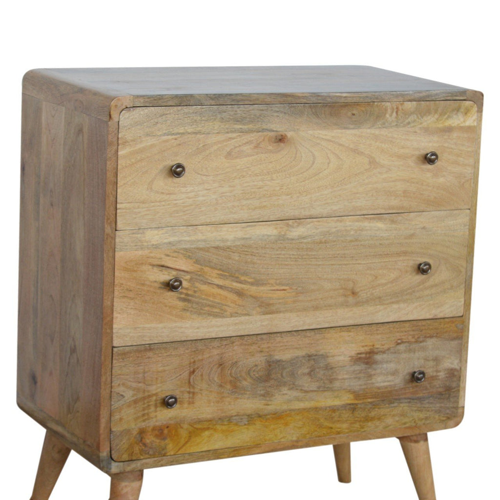 Copenhagen oak chest side view showing rounded corners