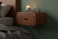 Elora floating chestnut bedside wall-mounted solid mango wood with 1 drawer – front view