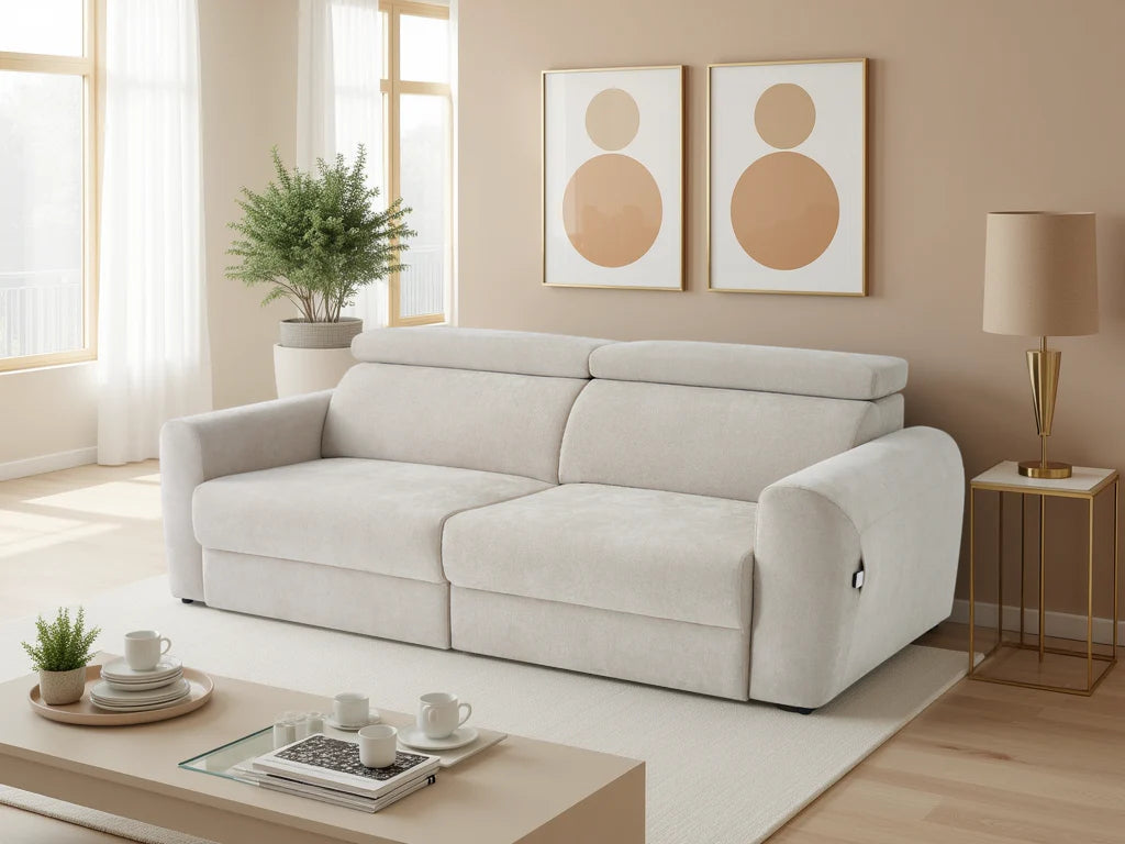 Fortardo electric reclining sofa bed in beige 3-seater – sofa position front view