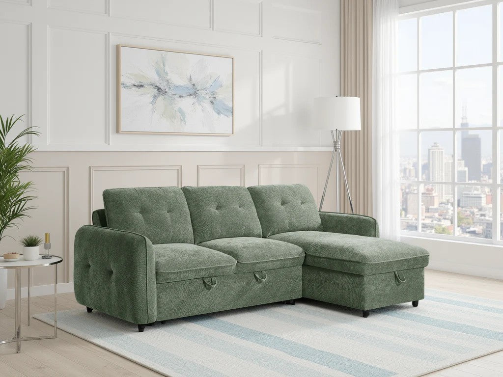 Oslo corner sofa bed in green – full sofa configuration front view