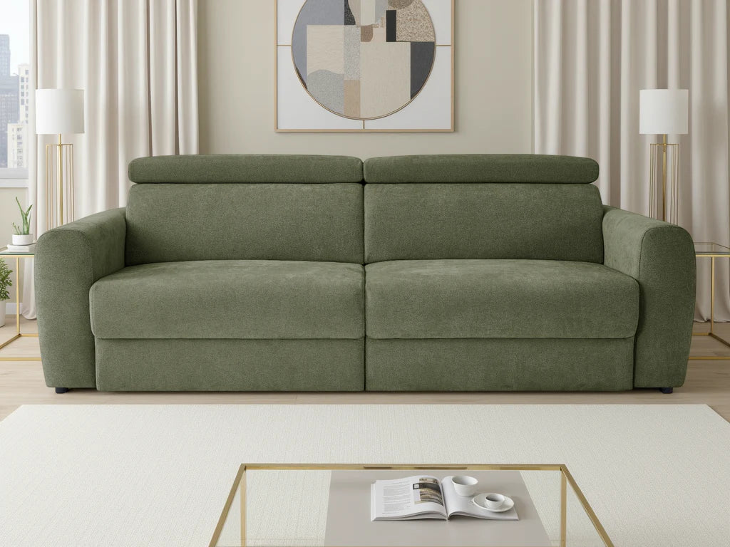 Fortardo green electric sofa bed reclined showing sleeping area