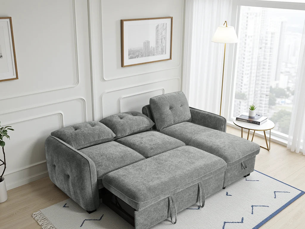 Oslo grey sofa bed showing storage compartment detail