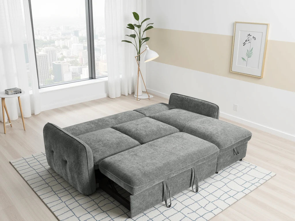 Oslo grey corner sofa bed full room living space view