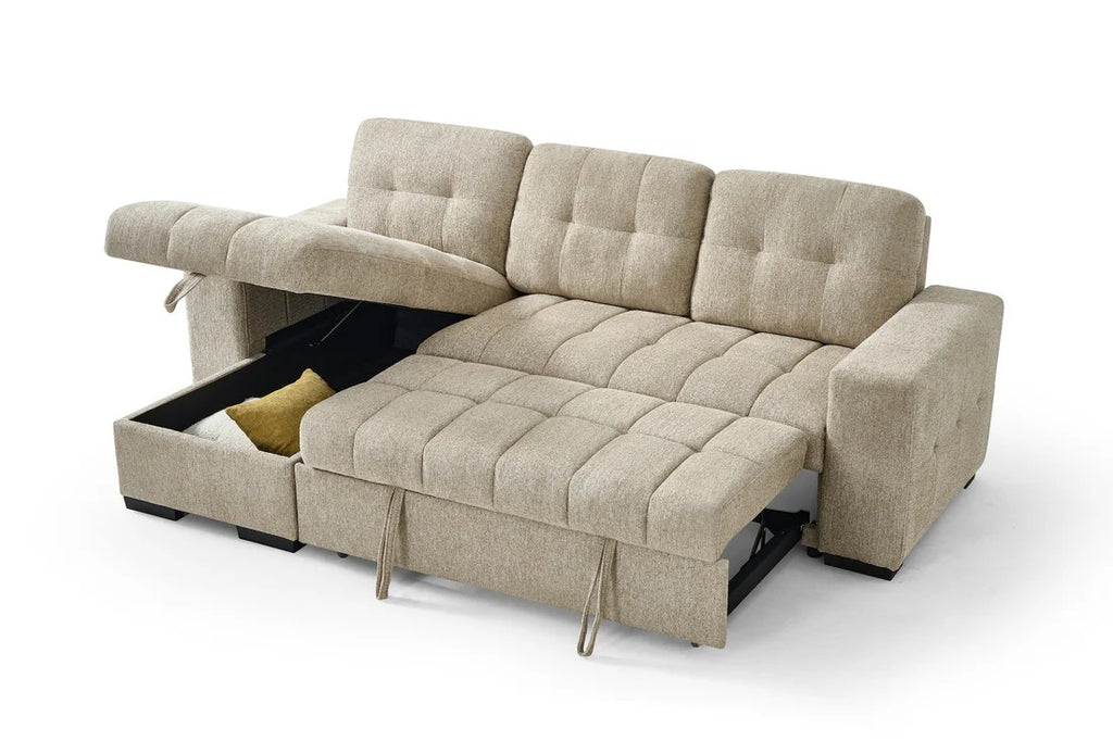Sicilian beige sofa bed detail showing European sleeper mechanism