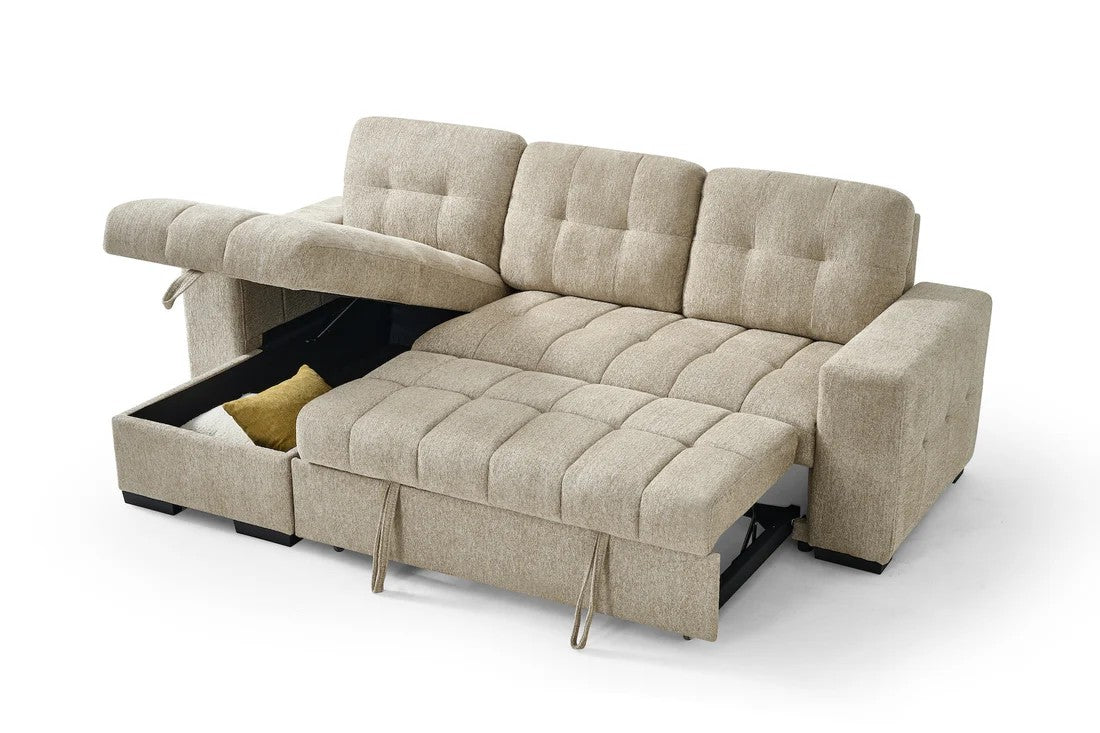 Sicilian beige sofa bed detail showing European sleeper mechanism