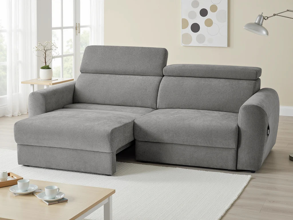 Fortardo grey 3-seater sofa bed detail of power-sliding seats