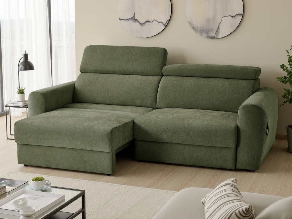 Fortardo green 3-seater sofa bed detail of electric reclining mechanism
