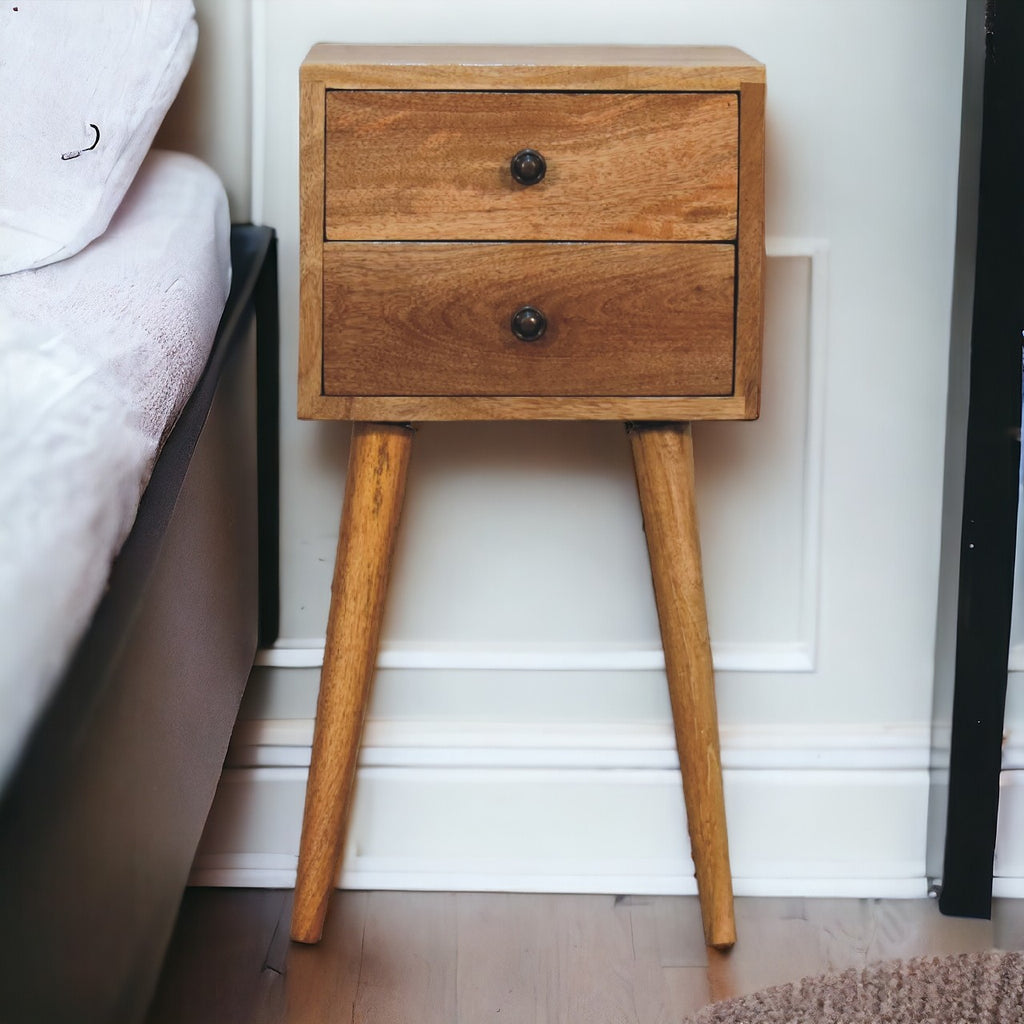 Astrid Mini Solid Wood 2 Drawer Bedside Table - Oak Finish