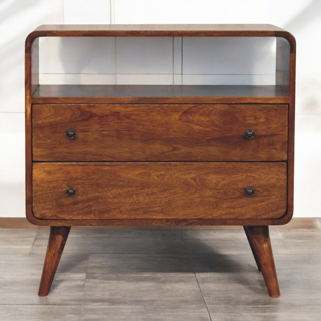 Kenji Solid Wood 2 Drawer Chest - Chestnut Finish