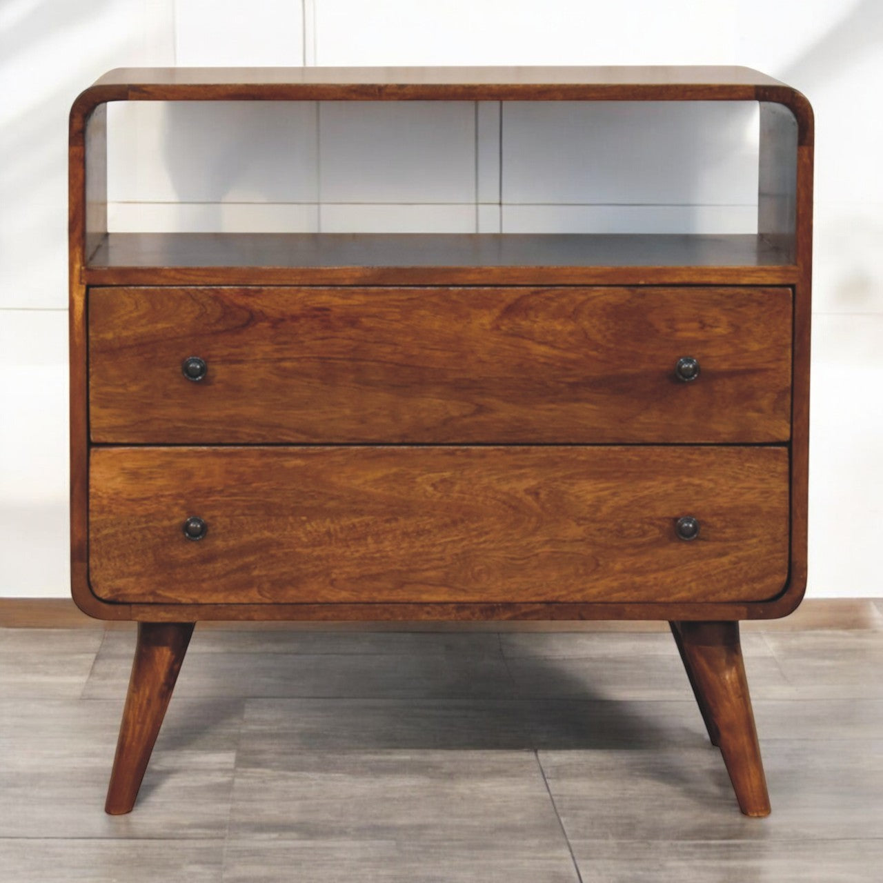Kenji Solid Wood 2 Drawer Chest - Chestnut Finish