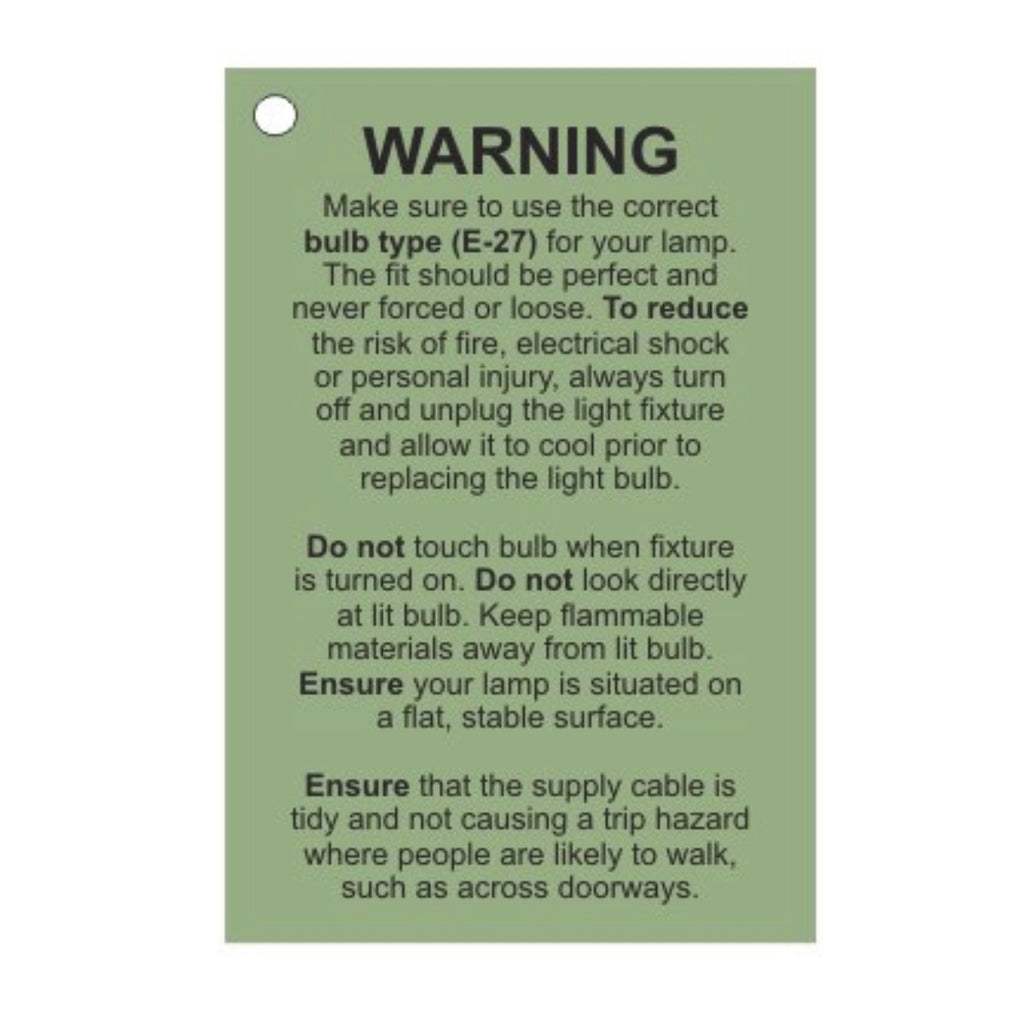 Chrome tripod floor lamp safety warning label view