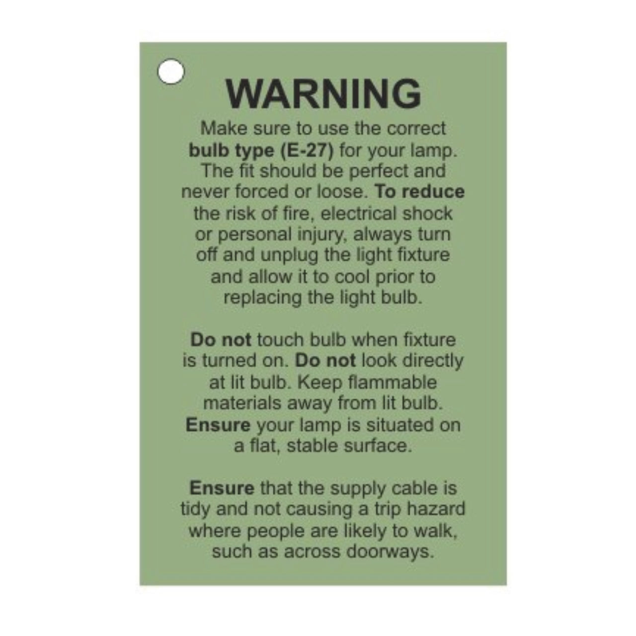 Chrome tripod floor lamp safety warning label view