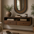 Bali floating chestnut console table solid mango wood with 2 drawers – front view