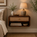 Sora Solid Wood Floating Bedside Table - Chestnut Finish