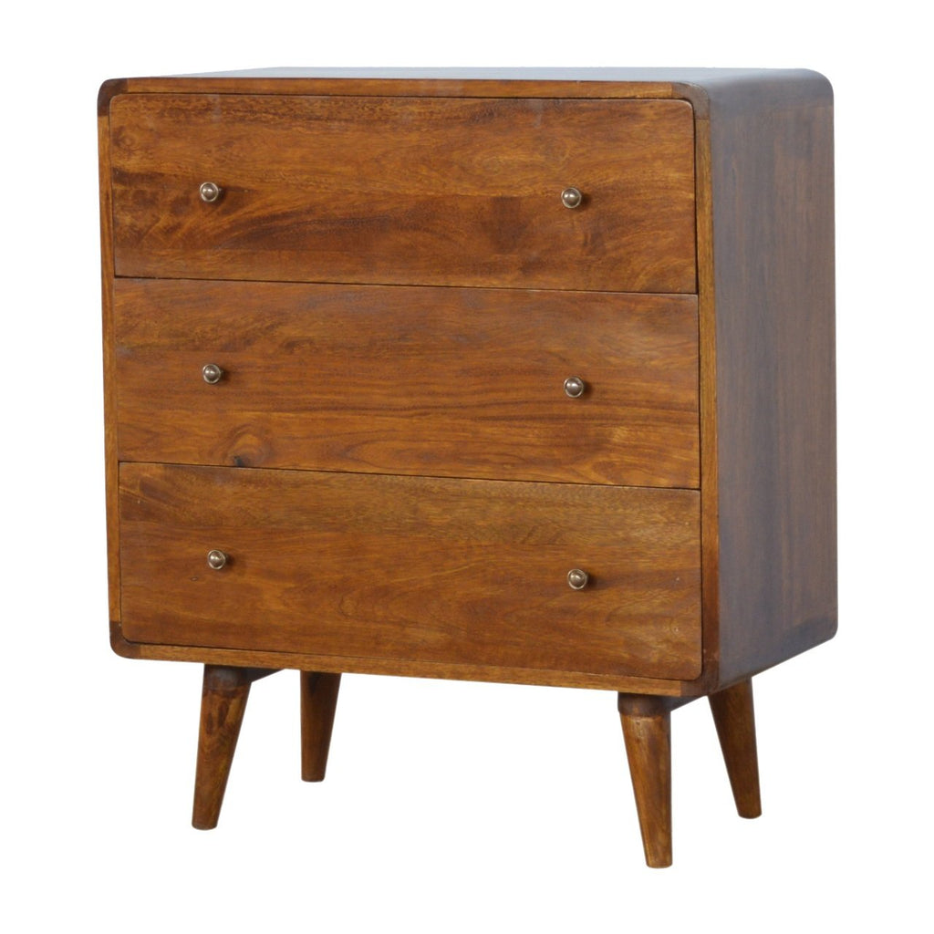 Nova chestnut chest drawer open showing interior storage