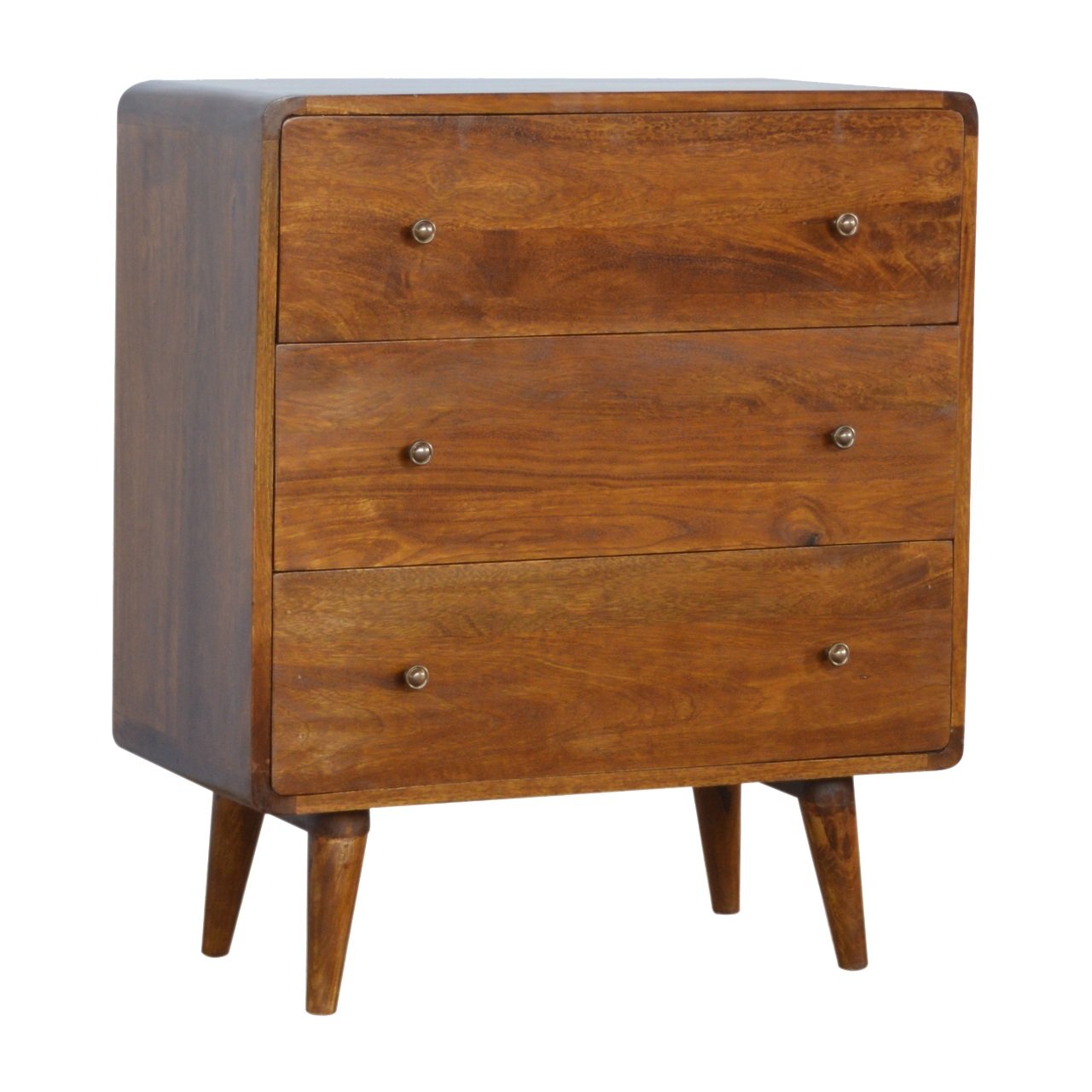 Nova chestnut chest side view showing rounded corners and Nordic legs